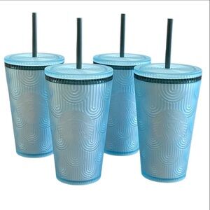 SET OF 2 - STARBUCKS 2024 ANNIV SPRING AQUA BLUE SCALES SOFT TOUCH TUMBLR GRANDE
